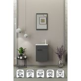 Biani Fix Arya Mini 42 Cm Mdf Banyo Dolabı Seti, Seramik Lavabolu, Aynalı, Mat Gri