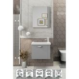 BIANI Fix Maxila 60 Cm Banyo Dolabı,Seramik Lavabolu,Aynalı,Lavabo Dahil,Mdf,Mat Gri