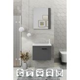 Biani Fix Maxila 60 Cm Mdf Banyo Dolabı Seti, Seramik Lavabolu, Aynalı, Mat Gri