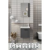 BİANİ FİX Minila 45 Cm Banyo Dolabı,Seramik Lavabolu,Aynalı,Lavabo Dahil,Mdf,Mat Gri