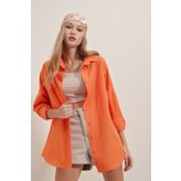 Bigdart 3900 Turuncu Oversize Uzun Basic Kadın Gömlek