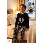 bigiyin Siyah Erkek Çocuk Polar Pijama Takımı Çocuk Kışlık Pijama Takımı Kalın Pijama Çocuk Termal