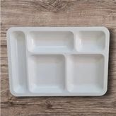 BİODATA %100 Kırılmaz 4 lü Melamin 5 Bölmeli Tabldot Yemek Servis Tabağı - 40x28 cm Beyaz