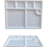 Biodata %100 Kırılmaz 4 Lü Melamin 7 Bölmeli Tabldot Yemek Servis Tabağı - 33X26 cm Beyaz
