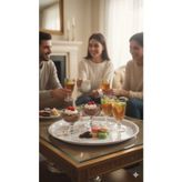 BİODATA Mermer Desenli Büyük Servis Tepsisi - 36 cm - Şık Sunum Tabağı - Dekoratif Kahve ve Çay Tepsisi