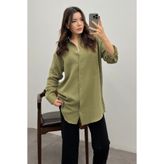 Bipantolon Kadın Haki Oversize Basic Müslin Gömlek