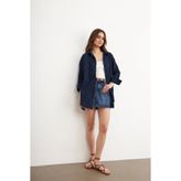 Bipantolon Kadın Koyu Lacivert Oversize Basic Müslin Gömlek