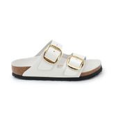 Birkenstock Arizona Big Buckle Hammered 1029520 High Shine Antique White Beyaz Rugan Deri Kadın Çift Bantlı Terlik