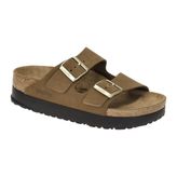 Birkenstock Arizona Flex Platform 1028366 Dark Tea Koyu Kahverengi Platform Taban Nubuk Deri Kadın Çift Bantlı Terlik