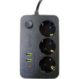 Birsence Akım Korumalı 3'lü Priz 2 USB 1 Type-C Girişli