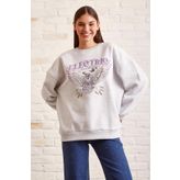 Bisiklet Yaka Baskılı Sweatshirt Kar Melanj