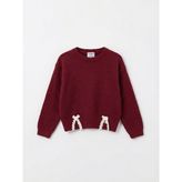 Bisiklet Yaka Kız Çocuk Triko Kazak - Bordo