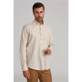 Bisse Bej Regular Fit Pamuk Paşa Yaka Basic Spor Gömlek