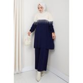 BisuModa Örme Sim Desenli Triko Tunik Pantolon Takım