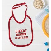 Bk Kids Dikkat Çok Içtim Tasarımlı Kırmızı Bebek Mama Önlüğü-1 - 0 - 2 Yaş - Beyaz