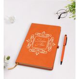 BK Kişiye Özel Isimli Turuncu Termo Deri Defter Kalem Seti Model 1