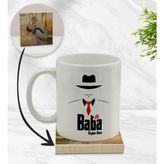 BK Model 17 Kişiye Özel Baba Godfather Tasarımlı Beyaz Kupa Bardak ve Ahşap Bardak Altlığı Hediye Seti