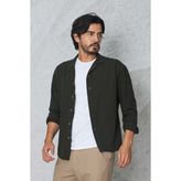 blayn jeans Erkek Uzun Kollu keten görünümlü Gömlek Oversize Kalıp Haki XL