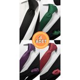 BLC Basic Line Co. Ekstra İnce 4cm Siyah Yeşil Mürdüm Bordo Renklerinde 4'lü Avantaj Kravat Ve Mendil Seti