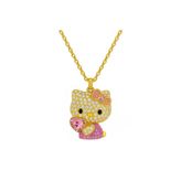 Blok Takı Hello Kitty Kalpli Taşlı Kadın Kolye