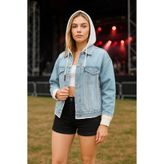 Blue White Kadın Açık Mavi Garnili Oversize Jean Ceket