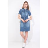 Blue White Kısa Kol Jean Kadın Elbise