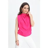 Bluz Kolsuz Degaje Yaka - Fuşya