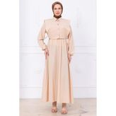 Bolerolu Beli Lastikli Elbise Bej HM2756 - 44