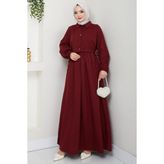 Bolerolu Beli Lastikli Elbise Bordo HM2702