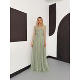 Bolerolu İşlemeli Mint Yeşili Dantelli Abiye