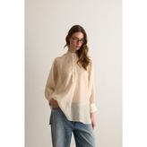 boneqa barcelona Elena Oversize Düğmeli Transparan Sarı Bluz
