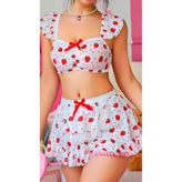 Bonilove Çilek Desenli Seksi Büstiyer Ve Mini Etek