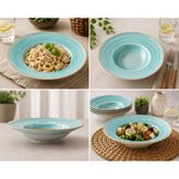 Bonnami Aqua Gourmet Premium Porselen Çukur Tabak 24 cm 400 cc - Modern Turkuaz Dokulu Şık Makarna ve Yemek Tabağı - 1 Adet Çukur Tabak 24 cm 400 cc