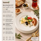 Bonnami Bonna Banquet 6 Adet Porselen Düz Yemek ve Ara Sıcak Sunum Tabağı 21 cm - 6 Adet 21 cm Porselen Düz Yemek ve Ara Sıcak Sunum Tabağı - Beyaz