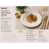 Bonnami Bonna Banquet Premium Porselen Düz Tabak 23 cm - Ana Yemek ve Servis Tabağı - 6 Adet - Beyaz
