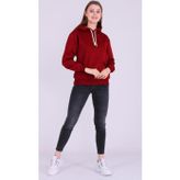 Bordo Basic Oversize Kadın Kapüşonlu Hoodie 3 iplik Sweatshirt