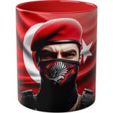 Bordo Bereli Komando Baskılı Kupa - Kırmızı