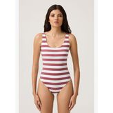 Bordo-Beyaz Çizgili U Yaka Spor Mayo Sporty One Piece