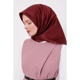 Bordo Çizgili Twill İpek Eşarp