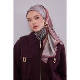 Bordo Desenli Twill İpek Eşarp
