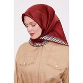 Bordo Ekose Kenar Twill İpek Eşarp