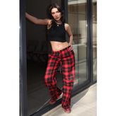 Bordo Ekoseli Kadın Pantolon Mg2401