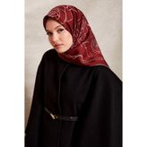 Bordo Gül Desen Twill İpek Eşarp