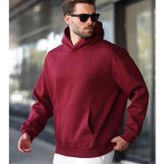 Bordo Kapüşonlu Kanguru Cep Erkek Sweatshirt E7169