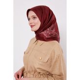 Bordo Kenar Benekli Twill İpek Eşarp