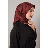 Bordo Mini Yonca Desen Twill İpek Eşarp