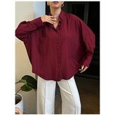 Bordo Oversize Geniş Manşetli Kadın Gömlek 27384