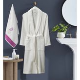 Bornoz - Nakışlı Havlu Seti Cora Bayan Krem L/Xl+45X85cm