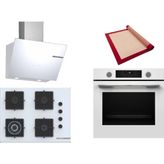 Bosch Beyaz 3 Lü Ankastre Set 427 ( HUA736EV0T - POH7C2P30O - DWK66PJ20T ) 67CM Wok Bek Ocak - Buhar Destekli Fırın - Pişirme Matı ile