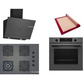 Bosch Gri 3 Lü Ankastre Set 457 ( HUA717BN0T - POH7C9P30O - DWK67PJ70T ) 67CM Wok Bek Ocak - Buhar Destekli Fırın - Pişirme Matı ile